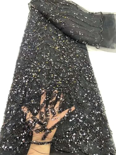 Pailletten-Spitzenstoff, afrikanische Stickerei, Perlen-Netzstoff für Hochzeit, Party, Kleid, 6 x 2,5 m Pailletten-Spitzenstoff, afrikanische Stickerei, Perlen-Netzstoff für Hochzeit, Party, Kleid, 6 x 2,5 m von Hndudnff