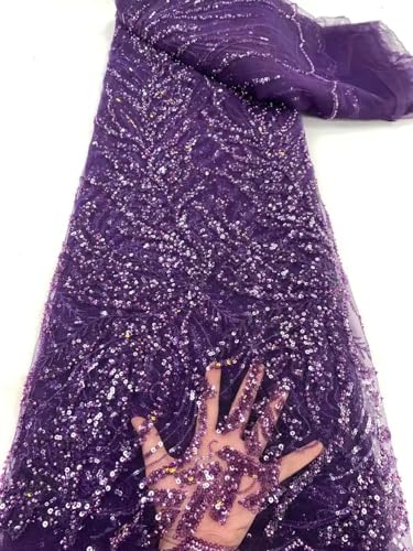 Pailletten-Spitzenstoff, afrikanische Stickerei, Perlen-Netzstoff für Hochzeitsparty, Kleid, 1 2,5 m von Hndudnff