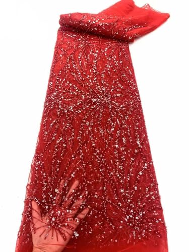 Spitzenstoff, afrikanische Perlen, bestickt, Netzstoff, französische Pailletten, für Hochzeit, 4,5 m, 4 x 4,5 m Spitzenstoff, afrikanische Perlen, bestickt, Netzstoff, französische Pailletten, für Hochzeit, 4,5 m, 4 x 4,5 m von Hndudnff