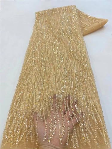 Spitzenstoff mit afrikanischen Pailletten, nigerianischer Perlenstoff für Hochzeitskleid, Material: 120 cm, 4,5 m #LY5989-6 Spitzenstoff mit afrikanischen Pailletten, nigerianischer Perlenstoff für Hochzeitskleid, Material: 120 cm, 4,5 m #LY5989-6 von Hndudnff