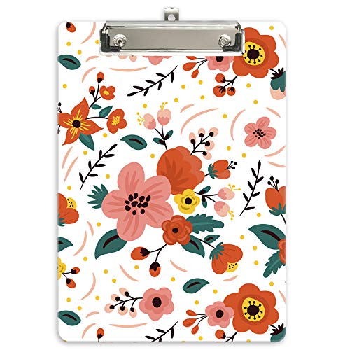 Hnogri Klemmbrett A4 Kunststoff, Mode-Design Klemmmappe A4 Bürobedarf & Schreibwaren für Rechtsanwälte Schüler Lehrer und Kinder, Clipboard Standardgröße 32 x 22 CM, Rote Blumen von Hnogri