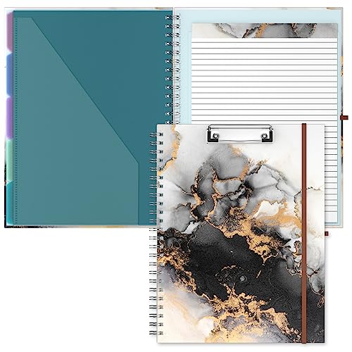 Hnogri Klemmbrett Folio mit nachfüllbarem linierten Notizblock, Klemmbretter mit 5 A4-Ordnern Lagerung 10 Taschen, Spirale Clip Board Portfolio, Größe 12,8 "x 9,7", Bürobedarf, Schulbedarf. von Hnogri