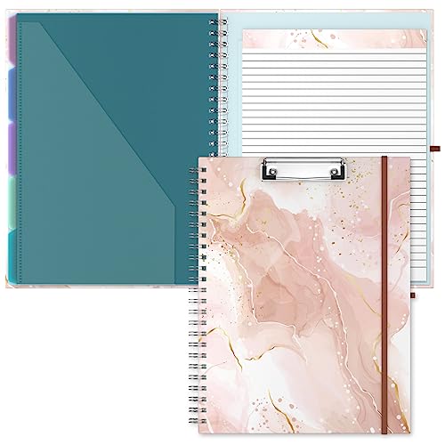 Hnogri Klemmbrett Folio mit nachfüllbarem linierten Notizblock, Klemmbretter mit 5 A4-Ordnern Lagerung 10 Taschen, Spirale Clip Board Portfolio, Größe 12,8 "x 9,7", Bürobedarf, Schulbedarf. von Hnogri