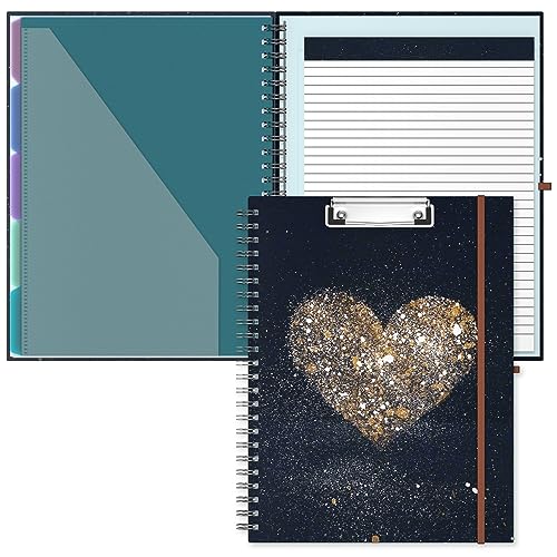 Hnogri Klemmbrett Folio mit nachfüllbarem linierten Notizblock, Klemmbretter mit 5 A4-Ordnern Lagerung 10 Taschen, Spirale Clip Board Portfolio, Größe 12,8 "x 9,7", Bürobedarf, Schulbedarf. von Hnogri