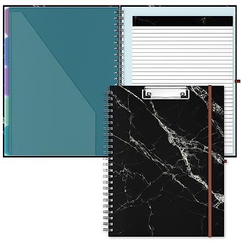 Hnogri Klemmbrett Folio mit nachfüllbarem linierten Notizblock, Klemmbretter mit 5 A4-Ordnern Lagerung 10 Taschen, Spirale Clip Board Portfolio, Größe 12,8 "x 9,7", Bürobedarf, Schulbedarf. von Hnogri