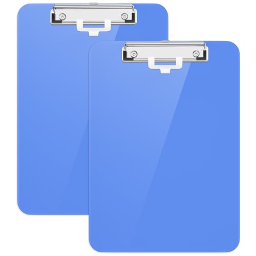 Hnogri Kunststoff-Klemmbrett 2er-Set, Standard A4 Letter Size Klemmbretter für Studenten, Büro und Frauen, Zwischenablage mit Stifthalter und Low Profile Clip, Größe 12,5 x 9 Zoll, (Blau) von Hnogri