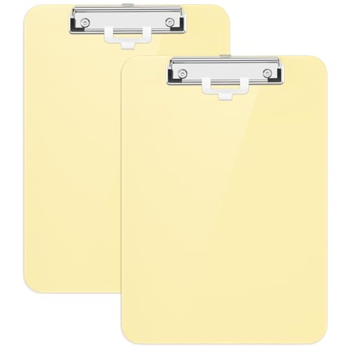 Hnogri Kunststoff-Klemmbrett 2er-Set, Standard A4 Letter Size Klemmbretter für Studenten, Büro und Frauen, Zwischenablage mit Stifthalter und Low Profile Clip, Größe 12,5 x 9 Zoll, (Gelb) von Hnogri