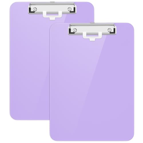 Hnogri Kunststoff-Klemmbrett 2er-Set, Standard A4 Letter Size Klemmbretter für Studenten, Büro und Frauen, Zwischenablage mit Stifthalter und Low Profile Clip, Größe 12,5 x 9 Zoll, (Lila) von Hnogri