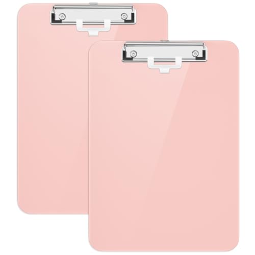 Hnogri Kunststoff-Klemmbrett 2er-Set, Standard A4 Letter Size Klemmbretter für Studenten, Büro und Frauen, Zwischenablage mit Stifthalter und Low Profile Clip, Größe 12,5 x 9 Zoll, (Rosa) von Hnogri