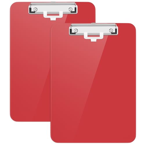 Hnogri Kunststoff-Klemmbrett 2er-Set, Standard A4 Letter Size Klemmbretter für Studenten, Büro und Frauen, Zwischenablage mit Stifthalter und Low Profile Clip, Größe 12,5 x 9 Zoll, (Rot) von Hnogri