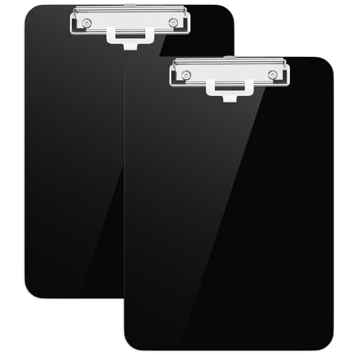 Hnogri Kunststoff-Klemmbrett 2er-Set, Standard A4 Letter Size Klemmbretter für Studenten, Büro und Frauen, Zwischenablage mit Stifthalter und Low Profile Clip, Größe 12,5 x 9 Zoll, (Schwarz) von Hnogri