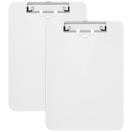 Hnogri Kunststoff-Klemmbrett 2er-Set, Standard A4 Letter Size Klemmbretter für Studenten, Büro und Frauen, Zwischenablage mit Stifthalter und Low Profile Clip, Größe 12,5 x 9 Zoll, (Weiß) von Hnogri