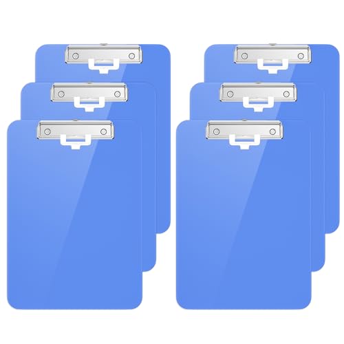 Hnogri Kunststoff-Klemmbrett 6er-Set, Standard A4 Letter Size Klemmbretter für Studenten, Büro und Frauen, Zwischenablage mit Stifthalter und Low Profile Clip, Größe 16,5 x 9 Zoll, (Blau) von Hnogri