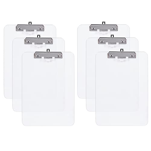 Hnogri Kunststoff-Klemmbrett 6er-Set, Standard A4 Letter Size Klemmbretter für Studenten, Büro und Frauen, Zwischenablage mit Stifthalter und Low Profile Clip, Größe 16,5 x 9 Zoll, (Klar) von Hnogri