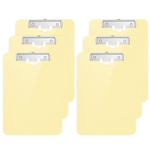 Hnogri Kunststoff-Klemmbrett 6er-Set, Standard A4 Letter Size Klemmbretter für Studenten, Büro und Frauen, Zwischenablage mit Stifthalter und Low Profile Clip, Größe 16,5 x 9 Zoll, (Gelb) von Hnogri