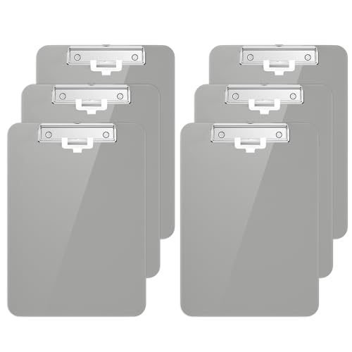 Hnogri Kunststoff-Klemmbrett 6er-Set, Standard A4 Letter Size Klemmbretter für Studenten, Büro und Frauen, Zwischenablage mit Stifthalter und Low Profile Clip, Größe 16,5 x 9 Zoll, (Grau) von Hnogri