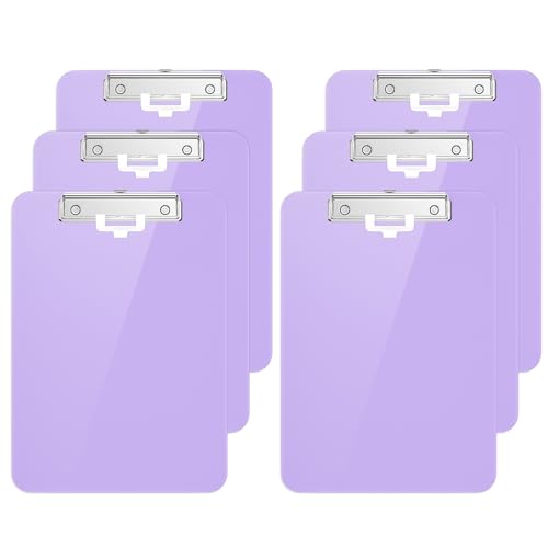 Hnogri Kunststoff-Klemmbrett 6er-Set, Standard A4 Letter Size Klemmbretter für Studenten, Büro und Frauen, Zwischenablage mit Stifthalter und Low Profile Clip, Größe 12,5 x 9 Zoll, (Lila) von Hnogri