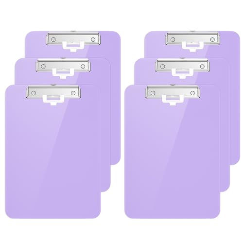 Hnogri Kunststoff-Klemmbrett 6er-Set, Standard A4 Letter Size Klemmbretter für Studenten, Büro und Frauen, Zwischenablage mit Stifthalter und Low Profile Clip, Größe 16,5 x 9 Zoll, (Lila) von Hnogri