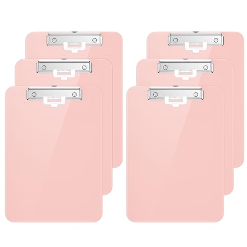 Hnogri Kunststoff-Klemmbrett 6er-Set, Standard A4 Letter Size Klemmbretter für Studenten, Büro und Frauen, Zwischenablage mit Stifthalter und Low Profile Clip, Größe 12,5 x 9 Zoll, (Rosa) von Hnogri