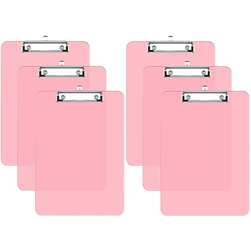 Hnogri Kunststoff-Klemmbrett 6er-Set, Standard A4 Letter Size Klemmbretter für Studenten, Büro und Frauen, Zwischenablage mit Stifthalter und Low Profile Clip, Größe 12,5 x 9 Zoll, (Rosa) von Hnogri