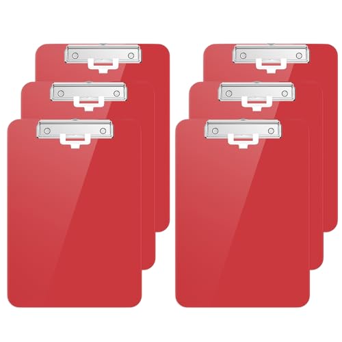 Hnogri Kunststoff-Klemmbrett 6er-Set, Standard A4 Letter Size Klemmbretter für Studenten, Büro und Frauen, Zwischenablage mit Stifthalter und Low Profile Clip, Größe 16,5 x 9 Zoll, (Rot) von Hnogri
