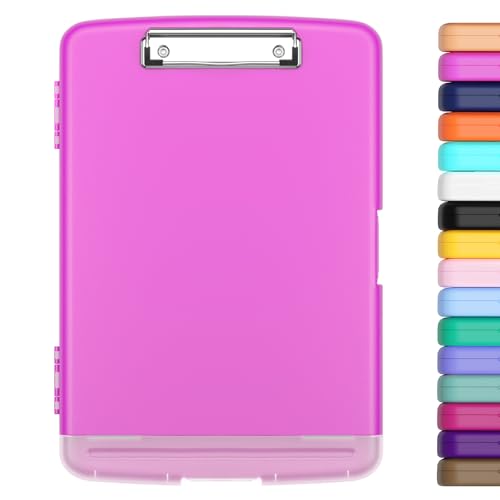 Hnogri Kunststoff-Klemmbrett mit Aufbewahrung, Hochleistungs-Clips, Klemmbrett-Aufbewahrungsbox, geringes Gewicht, glattes Schreiben für die Arbeit, Größe 14 x 9,6 x 1,2 Zoll (Hellrot) von Hnogri