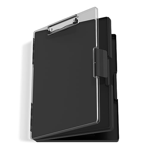 Hnogri Kunststoff-Klemmbrett mit Aufbewahrung, Heavy-Duty Klemmbrett mit Dual Compartment Storage, glatte Schreibfläche für Arbeit, Schulbedarf (Schwarz) von Hnogri