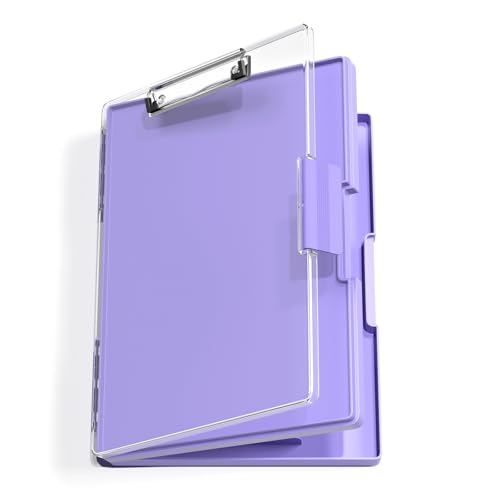 Hnogri Kunststoff-Klemmbrett mit Aufbewahrung, Ordner Pflege Klemmbretter seitliche Öffnung, Heavy-Duty Klemmbrett mit Dual Compartment Storage, glatte Schreiben für Arbeit, Schulbedarf (Hellviolett) von Hnogri