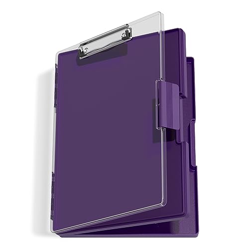 Hnogri Kunststoff-Klemmbrett mit Aufbewahrung, Heavy-Duty Klemmbrett mit Dual Compartment Storage, glatte Schreibfläche für Arbeit, Schulbedarf (Lila) von Hnogri
