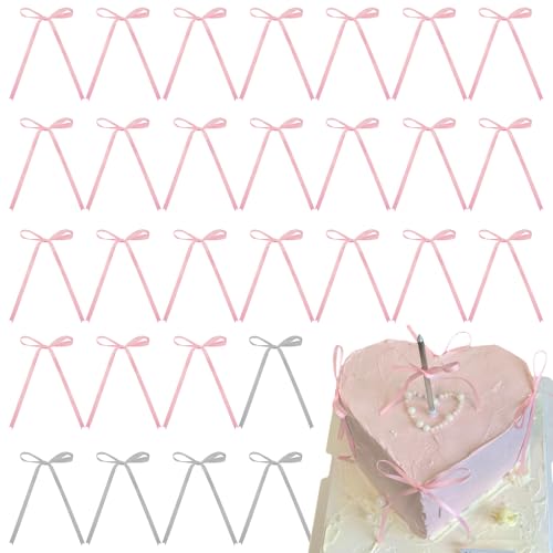 35Pcs Torten Schleifen Rosa,13 x 10 cm Schleifendekorationen, Ballettschleifen,Geeignet für Torten-Geschenkboxen,Geburtstage, Hochzeiten,Partys,Taufen,Geschenkbox-Dekorationen (Rosa Grau) von Hnonoxy