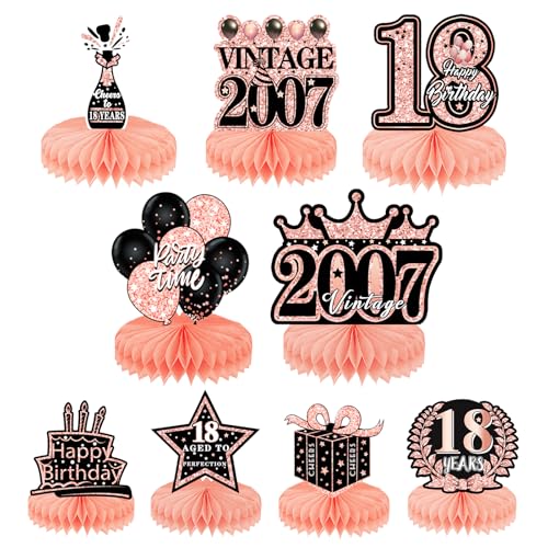 9Pcs 18 Geburtstag Party Deko,Bienenwaben Deko Tischaufsätze Set,Geburtstag Tischdeko,Zubehör Tischdekorationen Papier,konfetti Gold,Geeignet,für Geburtstage, Jubiläen Feiern （ Rosa） von Hnonoxy