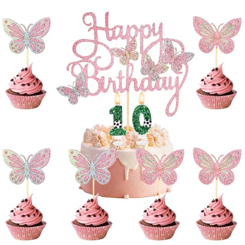 Birthday Schmetterling Kerzen, Geburtstagskerzen "Happy 10th Butterfly", Happy 10th Birthday Tortendeko, Rosa Kerze mit Schmetterling, Cupcake-Topper für Mädchen, 10. Geburtstag, Kuchendekoration Birthday Schmetterling Kerzen, Geburtstagskerzen "Happy 10th Butterfly", Happy 10th Birthday Tortendeko, Rosa Kerze mit Schmetterling, Cupcake-Topper für Mädchen, 10. Geburtstag, Kuchendekoration von Hnonoxy