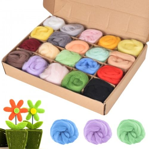 Hnonoxy Farben Filzwolle Trockenfilzen,20Pcs Wolle zum Filzen,Nadel Filz Wolle Set,Trockenfilzen und Nassfilze Zwei Verwendungen,zum Nassfilzen und Trockenfilzen DIY Basteln（Mehrfarbig） von Hnonoxy