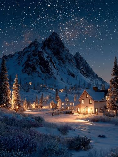 Malen Nach Zahlen Erwachsene Berg Malen Nach Zahlen Kinder Haus Paint by Numbers mit Hochauflösende Leinwand DIY Basteln Erwachsene Set Handgemalt Ölgemälde für Home Decor 80x110cm (ohne Rahmen) S-526 von Hnxaamlg