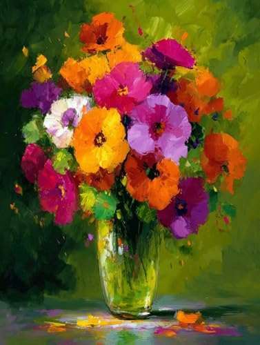 Malen Nach Zahlen Erwachsene Blumen Malen Nach Zahlen Vase Kreativ set für Erwachsene Paint by Numbers DIY Pinsel und Acrylfarben Leinwand Ölgemälde für Home Room Decor, Ohne Rahmen (40x50cm) S-443 von Hnxaamlg