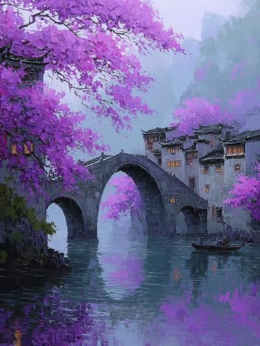 Malen Nach Zahlen Erwachsene BrüCke Malen Nach Zahlen Kinder Architektur Paint by Numbers mit Hochauflösende Leinwand DIY Basteln Erwachsene Set Ölgemälde für Home Decor 70x90cm (ohne Rahmen) S-366 von Hnxaamlg