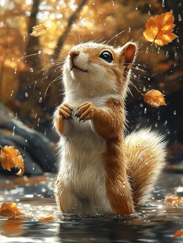 Malen Nach Zahlen Erwachsene EichhöRnchen Malen Nach Zahlen Kinder Blatt Paint by Numbers mit Hochauflösende Leinwand DIY Basteln Erwachsene Set Ölgemälde für Home Decor 40x50cm (ohne Rahmen) S-520 von Hnxaamlg