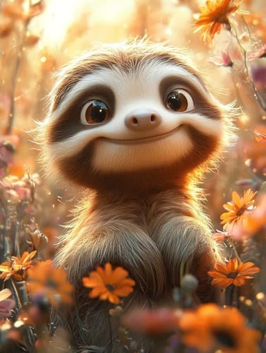 Malen Nach Zahlen Erwachsene Faultiere Malen Nach Zahlen Blume Kreativ set für Erwachsene Paint by Numbers DIY Pinsel und Acrylfarben Leinwand Ölgemälde für Room Decor, Ohne Rahmen (50x70cm) S-513 von Hnxaamlg