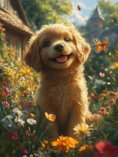 Malen Nach Zahlen Erwachsene Hund Malen Nach Zahlen Schmetterling Kreativ set für Erwachsene Paint by Numbers DIY Pinsel und Acrylfarben Leinwand Ölgemälde für Room Decor, Ohne Rahmen (90x120cm)S-515 von Hnxaamlg