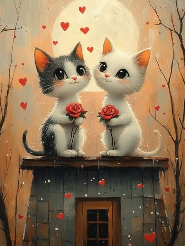 Malen Nach Zahlen Erwachsene Katze Malen Nach Zahlen Liebe Kreativ set für Erwachsene Paint by Numbers DIY Pinsel und Acrylfarben Leinwand Ölgemälde für Home Room Decor, Ohne Rahmen (25x35cm) S-499 von Hnxaamlg