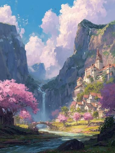 Malen Nach Zahlen Erwachsene Landschaft Malen Nach Zahlen Haus Kreativ set für Erwachsene Paint by Numbers DIY Pinsel und Acrylfarben Leinwand Ölgemälde für Room Decor, Ohne Rahmen (50x70cm) S-519 von Hnxaamlg