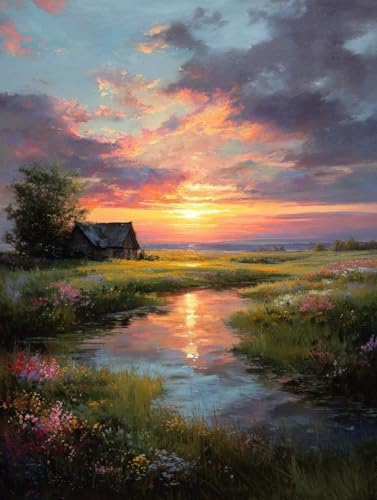 Malen Nach Zahlen Erwachsene Landschaft Malen Nach Zahlen Kinder Sonnenuntergang Paint by Numbers mit Hochauflösende Leinwand DIY Basteln Erwachsene Ölgemälde Home Decor 45x60cm (ohne Rahmen) S-508 von Hnxaamlg