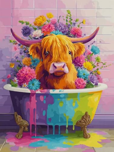 Malen Nach Zahlen Erwachsene Ochse Malen Nach Zahlen Kinder Blumen Paint by Numbers mit Hochauflösende Leinwand DIY Basteln Erwachsene Set Handgemalt Ölgemälde Home Decor 80x110cm (ohne Rahmen) S-514 von Hnxaamlg