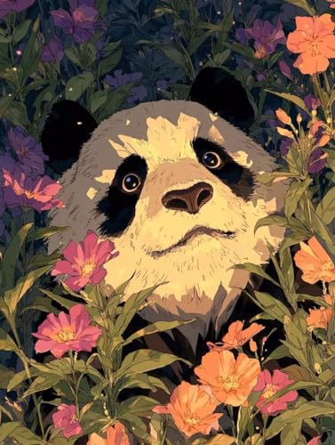 Malen Nach Zahlen Erwachsene Panda Malen Nach Zahlen Blume Kreativ set für Erwachsene Paint by Numbers DIY Pinsel und Acrylfarben Leinwand Ölgemälde für Home Room Decor, Ohne Rahmen (80x110cm) S-367 von Hnxaamlg