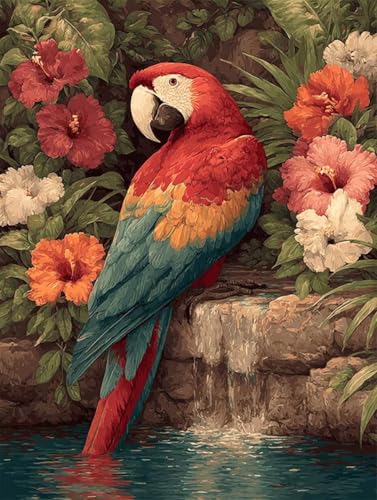 Malen Nach Zahlen Erwachsene Papagei Malen Nach Zahlen Kinder Blume Paint by Numbers mit Hochauflösende Leinwand DIY Basteln Erwachsene Set Handgemalt Ölgemälde Home Decor 20x30cm (ohne Rahmen) S-504 von Hnxaamlg