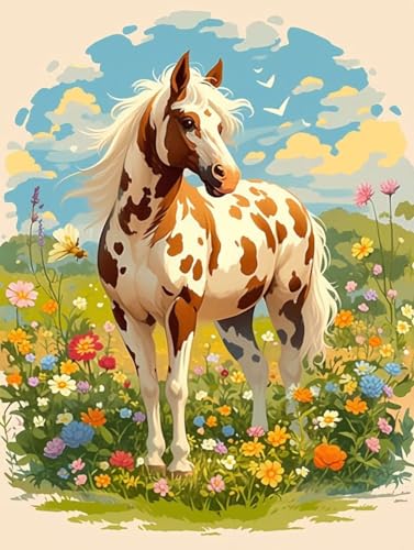 Malen Nach Zahlen Erwachsene Pferd Malen Nach Zahlen Blume Kreativ set für Erwachsene Paint by Numbers DIY Pinsel und Acrylfarben Leinwand Ölgemälde für Home Room Decor, Ohne Rahmen (50x70cm) S-523 von Hnxaamlg