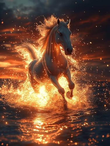 Malen Nach Zahlen Erwachsene Pferd Malen Nach Zahlen Fluss Kreativ set für Erwachsene Paint by Numbers DIY Pinsel und Acrylfarben Leinwand Ölgemälde für Home Room Decor, Ohne Rahmen (100x130cm) S-529 von Hnxaamlg