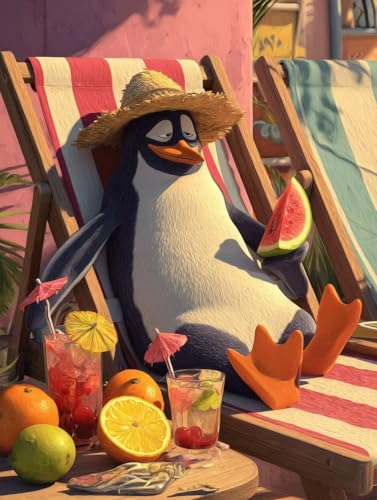 Malen Nach Zahlen Erwachsene Pinguin Malen Nach Zahlen Obst Kreativ set für Erwachsene Paint by Numbers DIY Pinsel und Acrylfarben Leinwand Ölgemälde für Home Room Decor, Ohne Rahmen (90x120cm) S-521 von Hnxaamlg