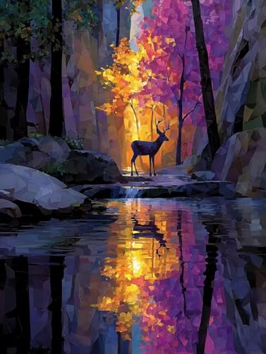 Malen Nach Zahlen Erwachsene Reh Malen Nach Zahlen Fluss Paint by Numbers Kreativ set für Erwachsene DIY Pinsel und Acrylfarben Leinwand Ölgemälde für Room Decor Geschenke, Ohne Rahmen (20x30cm)S-517 von Hnxaamlg
