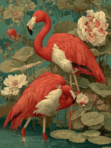 Malen Nach Zahlen Erwachsene Retro Malen Nach Zahlen Flamingo Kreativ set für Erwachsene Paint by Numbers DIY Pinsel und Acrylfarben Leinwand Ölgemälde für Home Room Decor, Ohne Rahmen (60x80cm)S-353 von Hnxaamlg